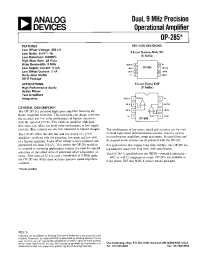 Datasheet OP-285 производства Analog Devices