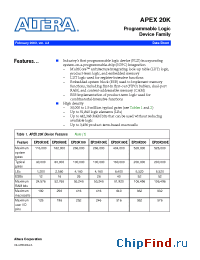 Datasheet EP20K1000EFC33-1 manufacturer Altera