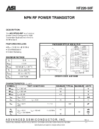 Datasheet HF220-50F manufacturer ASI