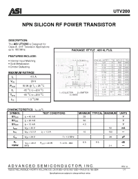 Datasheet UTV200 производства ASI