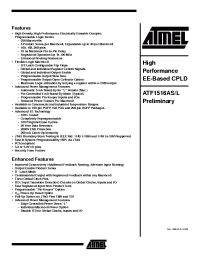 Datasheet ATF1516AS-10QC160 manufacturer ATMEL