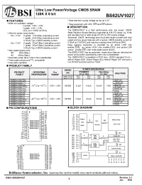 Datasheet BS62UV1027DIG85 manufacturer BSI