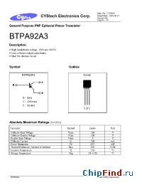 Datasheet BTPA92A3 производства Cystech
