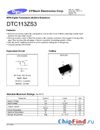 Datasheet DTA113ZS3 производства Cystech