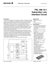 Datasheet PBL38615-1 производства Ericsson