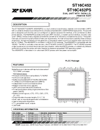 Datasheet ST16C452IJ68PS производства Exar