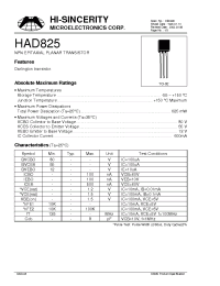 Datasheet HAD825 manufacturer Hi-Sincerity