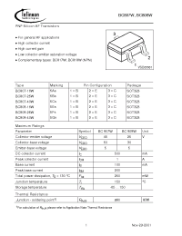 Datasheet BC807-16WE6433 manufacturer Infineon