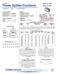 Datasheet ZSC-2-1W+ производства Mini-Circuits