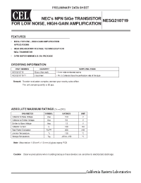 Datasheet NESG210719-T1 производства NEC