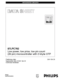 Datasheet 87LPC762 manufacturer Philips