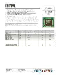 Datasheet IC1003 manufacturer RF Monolithics