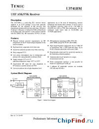 Datasheet U3741BM-M3FL manufacturer TEMIC
