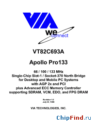 Datasheet VT82C693AAPOLLOPRO133 производства VIA