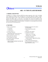 Datasheet W39L512P-70 manufacturer Winbond