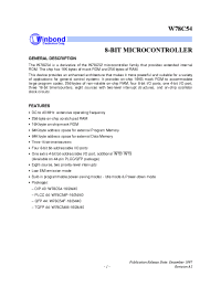 Datasheet W78C54 производства Winbond