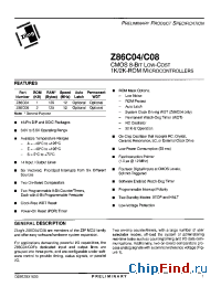 Datasheet Z86C0408SSC manufacturer Zilog