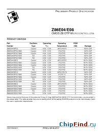Datasheet Z86E0412PSC1903 manufacturer Zilog