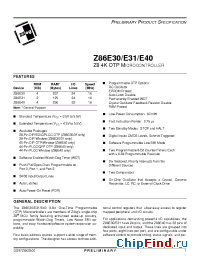 Datasheet Z86E3016PSE manufacturer Zilog