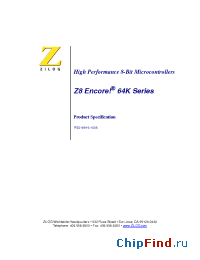 Datasheet Z8F6421AN020SC manufacturer Zilog